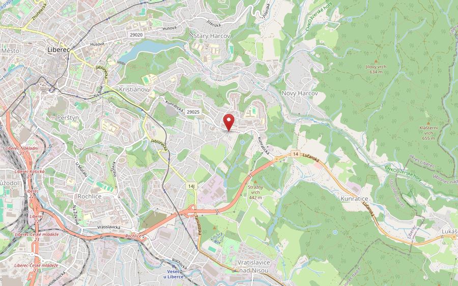 Mapa okolí pobočky: Kunratická 185, Liberec 30